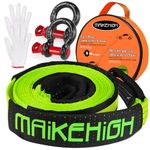 MAIKEHIGH Recovery Tow Strap 2"×16ft, 22000Lbs Tow Rope Heavy Duty with D-Ring Shackles (2pcs) + Protective Gloves (2pcs), for Car Truck SUV ATV (Green)