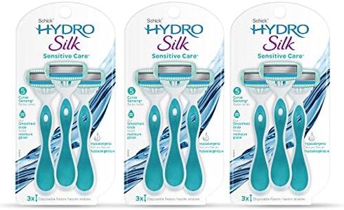 Schick Hydro Silk Sensitive Women's Disposable Razors, 9ct | 5-Blade Disposable Razors for Women Sensitive Skin | Travel Razor for Women