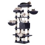 Heybly Cat Tree for Large Cats,68 inch Multi-Level Cat Tower for Indoor Cats,2 Widened Plush Perches Cat Condo with Scracthing Board and Big Caves,Smoky Gray HCT025G