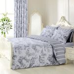 Velosso Toile De Jouy Classical 3pce Reversible Striped Bedding Duvet Cover and Pillowcase Set Button Closing (Grey, Super King)