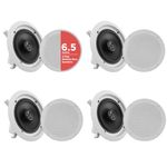 Pyle 6.5” Bluetooth In-Wall In-Ceiling Speaker, 2-Way Speaker System Changeable Round/Square Grills, 4 Pack, 200Watt Quick Connection Polypropylene Cone & Tweeter Stereo Sound 4 Ch Amplifier