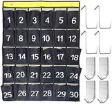 AFUNTA 30 Numbered Pockets Classroom Calculator Holder & Cell Phone Pockets Chart Organizer Hanging Door and Wall Storage Bag with 4 Adhesive Hooks / 4 Door Hooks - Navy