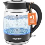 Chefman Electric Kettle, 1.8L 1500W, Hot Water Boiler, Removable Lid for Easy Cleaning, Auto Shut Off, Boil-Dry Protection, Stainless Steel Filter, BPA Free, Borosilicate Glass Electric Tea Kettle