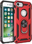 Wellpoint iphone 7 and 8 Defender Case|Ring Holder & Kickstand in-Built |Military Grade Armor Shockproof|360 Rotating Ring Tough Hybrid Bumper Back Case Cover for Apple Iphone 7/8 Red