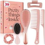 Lily England Hair Care Gift Set for Teen Girls - 6-Piece Detangling Brush & Hair Accessories Collection with Stickers - Premium Styling Kit, Must-Have Teenage Girl Gifts in Trendy Pink Design