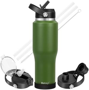 Rotayi 32 oz Water Bottle, Fits in Any Car Cup Holders - Stainless Steel Triple Wall Vacuum Insulated Water Bottles Flask with Straw & Spout Lid(Cold for 48 Hrs, Hot for 24 Hrs)