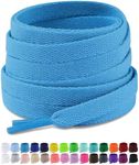 Puzeam Upgrade Tight Weave Flat Shoelaces 18 Colors 5/16" Wide Shoe Laces for Sneakers-Sky Blue-120