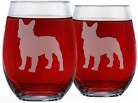 Greenline Goods French Bulldog Stemless Wine Glasses (Set of 2) - Unique for Dog Lovers - Etched 2-Sided Frenchie Silhouette with Breed Name on the Bottom