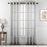 Home Beyond & HB design - Grey Plaid Sheer Curtains 2 Panels with Grommet Top - Elegant Linen Look Window Curtains Drapes for Living Room Bedroom - 52 x 96 Inches