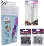 Rhinestone Hot-Fix Applicator Wand Kit: Setter Heat Bedazzler Tool with Tweezers, 750 Glass and Multicolored Stones.
