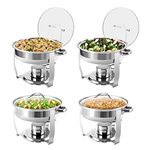 BriSunshine 4 Packs 3 QT Chafing Dish Buffet Set, Stainless Steel Chafing Dishes for Buffet, Round Chafing Server Set Buffet with Clear Lid & Holder for Weddings Parties Banquets Events