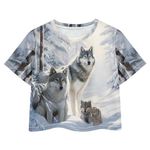 Showudesigns Wolf Girls Tshirts Cropped Top Short Sleeve Crop Top Age 9-10 Years Activewear Pullover Thin Summer Clothes Casual Shirts Wild Animal Wolves Snow