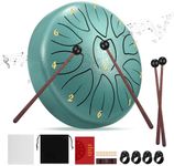 Steel Tongue Drum, 6 inches 11 Tone D Key Ethereal Drum,Beginner Handpan Drum Percussion Tongue Drum Comes with Carry Bag,2 Drum Sticks,4 Finger Cots, Suitable for Sound Healing Meditation Yoga（green）