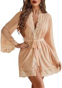 Avidlove Lace Nightgown Lingerie Women's Lace Kimono Robe Babydoll Lingerie Mesh Nightgown (Khaki, X-Large)