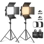 NEEWER 2 Pack Bi-color 660 LED Video Light and Stand Kit:(2)3200-5600K CRI 96+ Dimmable Light with U Bracket and Barndoor,(2) Softbox Diffuser,(2)75 inches Light Stand for Photography, Video Shooting