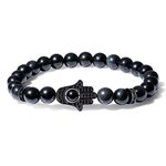COAI Hand of Hamsa Black Obsidian Stone Bracelet for Men Women 18cm