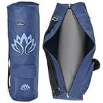 TJC Lotus Print Portable Yoga Mat Bag with Storage Pockets and Adjustable Shoulder Strap Yoga Mat Carry luggage Bag Made of 100% Polyester Durable Lightweight Side Washable Travel 70x20x1 Cm Navy Blue