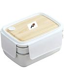 Aashita Shoppe Lunch Box for Kids, 3 Compartment Insulated Lunch Box Stainless Steel with Wooden Style lid Tiffin Box for Boys, Girls, School & Office Men - 1400ML, Multicolor