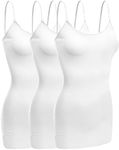 Emmalise Women Camisole Built in Bra Wireless Fabric Support Long Layering Cami, 3 Pack White White White, Small