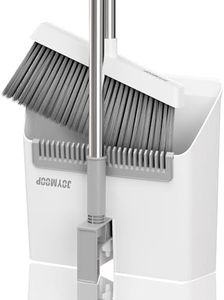 JOYMOOP White Broom with Dustpan Combo Set, Upright Stand Up Broom with Built-in Comb Teeth, Angle Broom for Home Kitchen Office Lobby, Pet Hair and Hardwood Floor Sweeping