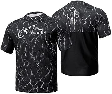 Fishoholic UPF50+ Performance Fishing Shirt - Short Sleeve - Keg Fit - w' Breathable Mesh - Quick Drying Sun Protection (SS-BLKh2o-S)