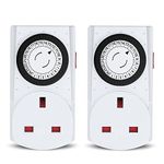 G-Homa Mechanical Timer Plug Socket UK, 24 Hour Programmable Energy Saving Plug-in Indoor Timer Plug Switch for Lights, Lamps and Home Appliances, Daily On/Off Cycle, CE Listed (2 Pack)