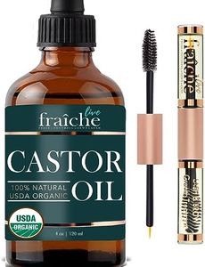 Live Fraiche Organic Castor Oil (4oz) + Filled Mascara Tube, 100% USDA Pure, Cold Pressed, Hexane Free Lash Serum Hair Growth Oil for Eyelashes, Eyebrows, Hair - Brow and Hair Treatment Oil