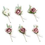 Ling's Moment Boutonniere for Men, 6pcs Groom Groomsmen Boutonniere, Artificial Flowers for Wedding Decor/Prom/Homecoming, etc.Pink Dusty Rose