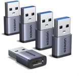 UGREEN USB to USB C Adapter(5 Pack), 10Gbps Data Transfer Type C Female to USB 3.1 Male Adaptor, Car Fast Charging Converter, Compatible with iPhone 16/15, iPad Air/Mini,Apple Watch,Samsung Galaxy S24