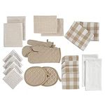 20 Piece Kitchen Dish Cloths Set - 100% Cotton Dish Towels, Heat Resistant Kitchen Mittens and Pot Holder Set, Reusable Dish Rags for Washing Dishes, Absorbent Dish Towels for Kitchen Drying - Beige