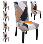 Styleys Elastic Chair Cover Stretch Removable Washable Short Dining Chair Cover Protector Seat Slipcover (6 Chair Cover, SLMC153 Orange Prism), Polyester;Polyester Blend