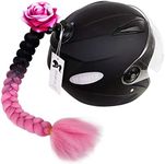 3T-SISTER Helmet Pigtails Pink Rose Helmet Braids Ponytail Helmet Hair with Suction Cup for Motor Bike 1PCS 24inch Ombre Black to Pink (Helmet not Included)