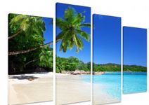 Art_Depot_Outlet Multi Split Panel Canvas Artwork Art - Anse Lazio Beach Praslin Island Seychelles Tropical Paradise Sea Ocean Palm Trees Blue Sky 4 Panel - 101cm x 71cm (40"x28")