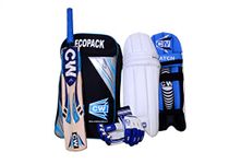 CW Smasher Original Cricket Full Kit (Batting Accessories) Cricket Gloves Right Handed Batting Pads Leg Guards Kit Set Include Leather Ball Bat Set Kit for Boys & Girls Age 10-11 Yr (Size 5)