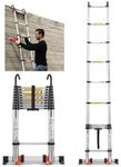 Saker Aluminum Telescoping Extension Ladder, 16.5FT Collapsible Retraction with Stable Hook and Non-Slip Feet, 330LBS Load Capacity, Portable Multi-Purpose Ladder for Home and Work