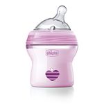 Chicco Natural Feeling 150ml Baby Milk Feeding Bottle with Wide Neck, Anti-Colic for Easy Milk Flow, For Babies & Toddlers 0m+ (Pink)