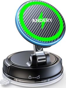 ANDERY Only for iPhone Magsafe Car Mount Charger [15W Wireless Faster Charging, 78+LBS Strongest Suction, 2400gf Strongest Magnetic] 360° Adjustable, Phone Holders for Your Car, Charm Style Finish