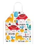 TOPWAYS Kids Aprons, Cute Cartoon Kitchen Cooking Baking Apron for Boys and Girls, Children's Apron for Art Painting Gardening (dino mom)