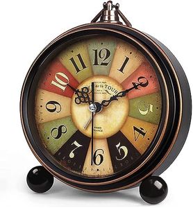 Konigswerk Vintage Retro Old Fashioned Decorative Quiet Non-Ticking Sweep Second Hand, Quartz Analog Large Numerals Desk Clock, Battery Operated, Loud Alarm (Tuscan Style)