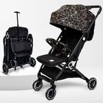 BeyBee Lightweight Stroller Pram for Newborn Baby|Portable One Hand Fold with Waterproof Designer Fabric, Cushioned Sheet and Shock Absorption|Pre Installed Air Cabin Buggy|Kids Age 0-5 Years (Black)