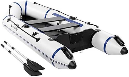 Inflatable Boat for Adults, 2 Person Fishing Kayak Camping Survival 10ft PVC Raft with Paddles, Pump, Repair Kit, 726lbs Capacity (Off-White)
