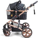 Pet Stroller with ISOFIX Car Carrier [Frame Colour: Rose Gold] [Material Colour: Black]