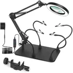 Magnifying Glass with Light and Stand, EOOKU Flexible Magnetic Helping Hand, 5X&10X 12V 108pcs LED Beads Magnifying Lamp, 3 Modes Adjustable Swivel Gooseneck Arms & Heavy Duty Base Plate