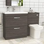 Royal Bathrooms 1300mm Turin Grey Elm 2 Drawers Mid-Edge Vanity Unit Basin With Crosby Pan + BTW Toilet Furniture Pack