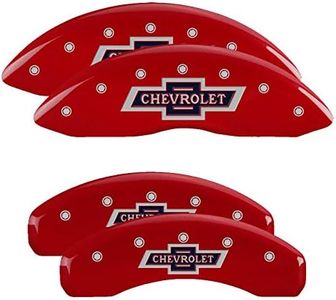 MGP Brake Caliper Covers for Chevrolet Silverado 2019-23, Silverado 1500 2019-22, Tahoe Suburban 2021-23 (STD Brakes) with Red Finish, Engraved Silver Blue Chevrolet Logo (Set of 4)