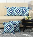 DIOS Handmade Cotton Tassel Throw/Pillow Cushion Cover Decorative Square - 16x16 Inch, Blue Diamond - Pack of 5