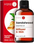 H’ana Sandalwood Essential Oils for Diffuser - Natural Sandalwood Oil - 100% Sandalwood Essential Oil for Hair, Skin, Massage, & Perfume (30ml)