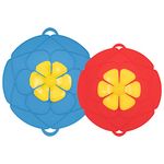 2Pcs Spill Stopper Lid Cover,Pot Cover Spill Stopper Lid Anti Spill Lid Cover Silicone Kitchen Tool No Boil Over Lid for Pans and Pots Over Safeguard (10" & 11.5",Blue & Red)