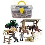 DINOBROS Horse Toys Stable Playset with Portable Case Take Along Horse Gift Set for Boys and Girls Party Supplies Collection of 8 Realistic World Famous Horses Figures Stall Tractor and Accessories