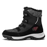 Men's Women's Ankle Boots Fur Waterproof Anti-Slip Lightweight Cozy Bootie Casual Outdoor Hiking Walking Comfortable Shoes(Black,12 Women/11 Men